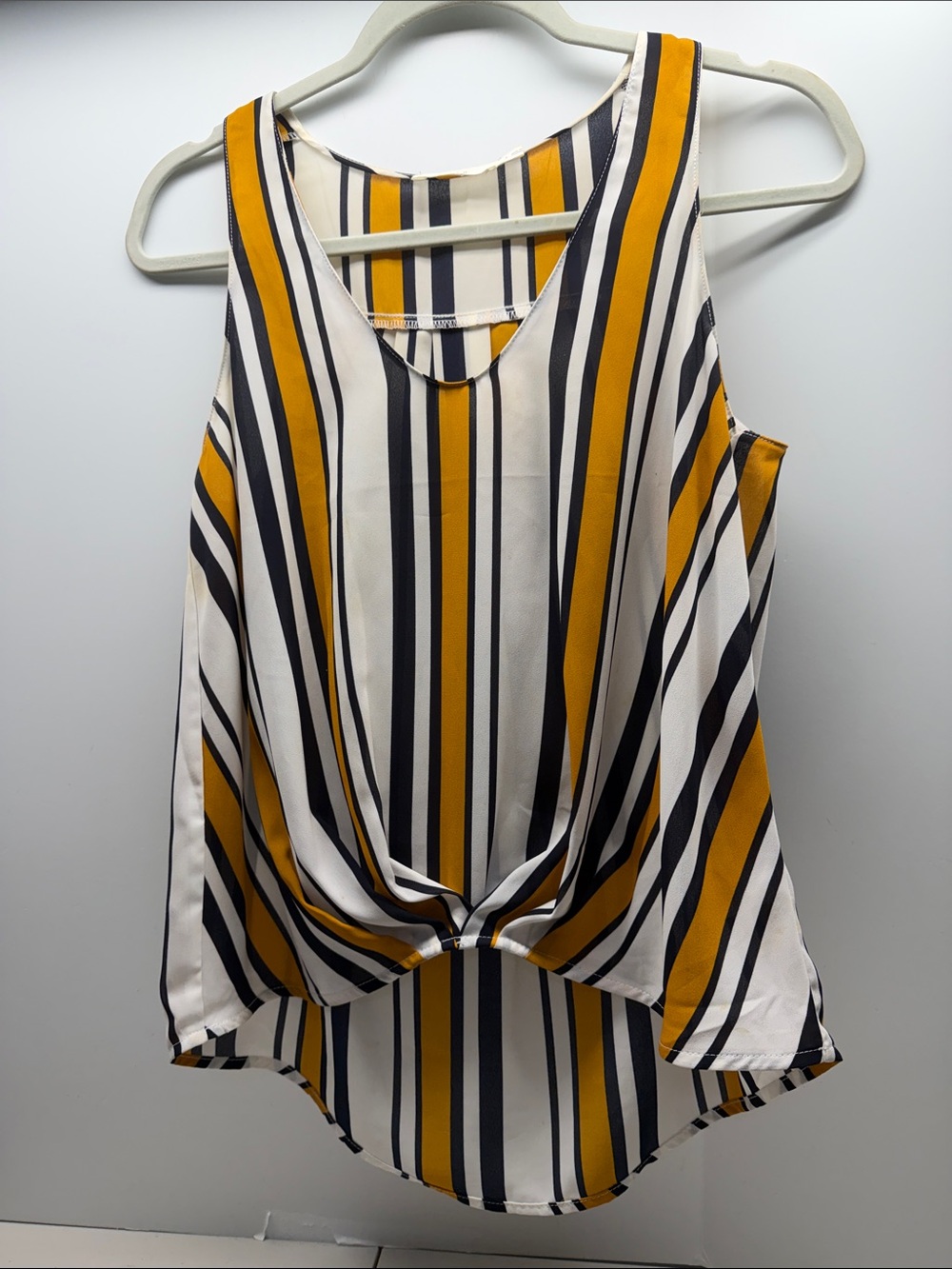 Lush Striped Knot-Front Sleeveless Top - White, Mustard & Black. Size S